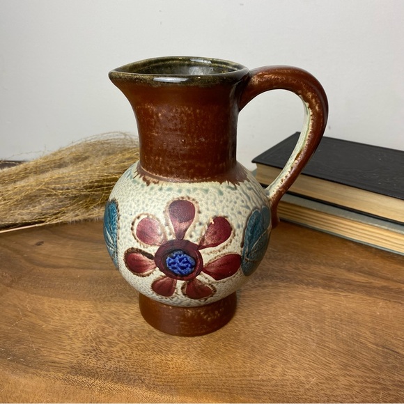 West Germany Pottery Vase, Floral Design, Mid Century Modern Pottery - Picture 1 of 10
